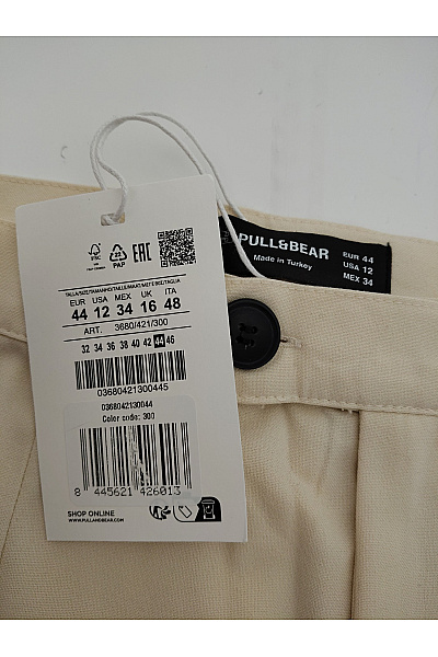 PULL&BEAR Dámské béžové elegantní kalhoty s vysokým pasem a puky Vel. EU 44 | PULL&BEAR | obrázek 6