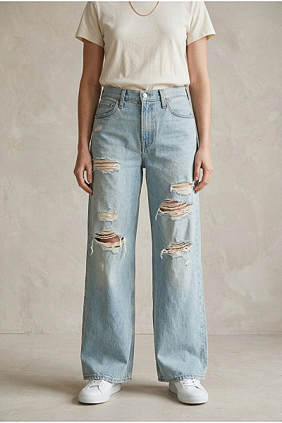 LEVIS Dámské Modré Bavlněné Džíny S Dírami Wide Leg Velikost US 27