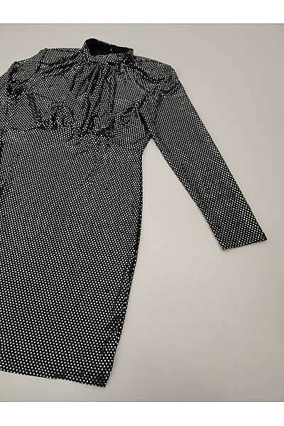 VERO MODA Černé třpytivé flitrové mini šaty s dlouhým rukávem a stojáčkem Vel. EU M | VERO MODA | obrázek 3