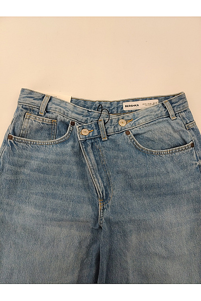 Bershka Dámské modré bavlněné džíny s vysokým pasem wide leg Vel. EU 40 | Bershka | obrázek 3