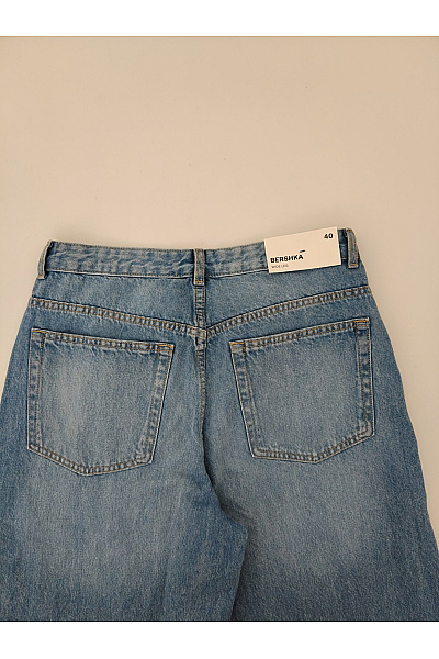 Bershka Dámské modré bavlněné džíny s vysokým pasem wide leg Vel. EU 40 | Bershka | obrázek 9