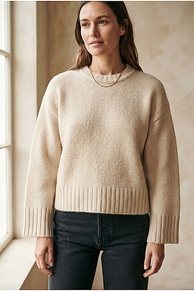Béžový Vlněný Oversized Pulovr Pletený Basic Vel. EU 36