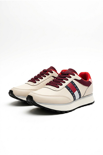 TOMMY HILFIGER Dámské Tenisky Jeans TJW Retro Runner Cleated Béžové Červené Vel. EU 37