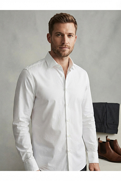 Calvin Klein Pánská Bílá Bavlněná Košile S Dlouhým Rukávem Slim Fit Velikost EU 37 14½