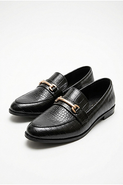 VERO MODA Dámské černé Polobotky S Krokodýlím Vzorem A Přezkou Velikost 39