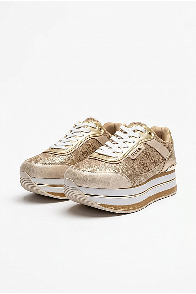 Guess Dámské Tenisky 4G Logo Platform Sneakers Béžové Zlaté Hnědé Velikost EU 39