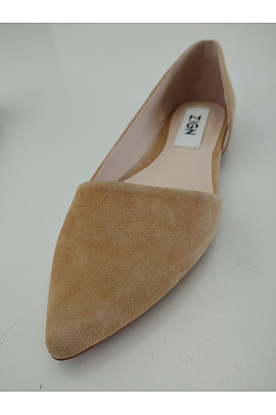 Béžové kožené semišové baleríny špičaté elegantní jarní letní Vel. 37 | Unimoda | obrázek 4