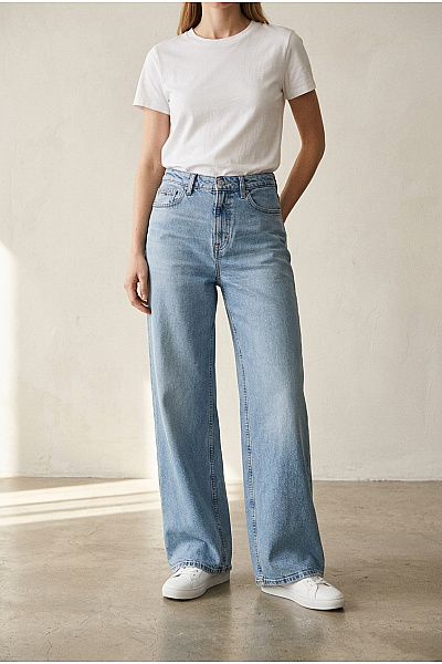 TOMMY HILFIGER Dámské Bavlněné Džíny Wide Leg S Vysokým Pasem Vel. 26/30