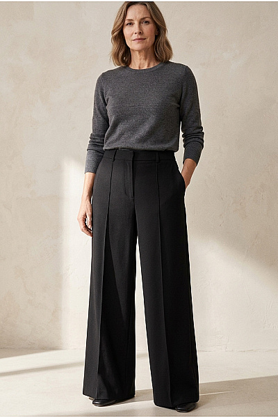 VERO MODA Černé široké Elegantní Kalhoty S Vysokým Pasem Vel. US L/32