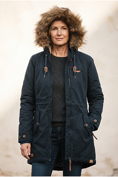 Ragwear Dámská černá Zimní Parka S Kapucí A Kožíškem Vel. XL