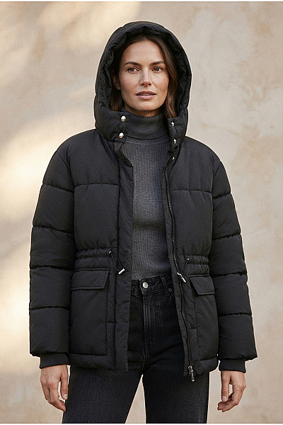 URBAN CLASSICS Dámská černá Prošívaná Zimní Bunda S Kapucí Puffer Velikost S