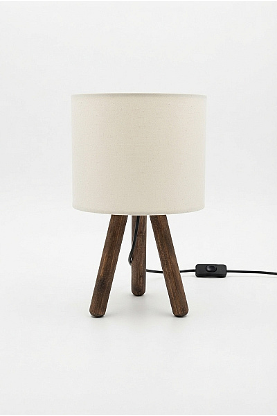 Stolní Lampa S Dřevěným Stativem A Bílým Stínidlem