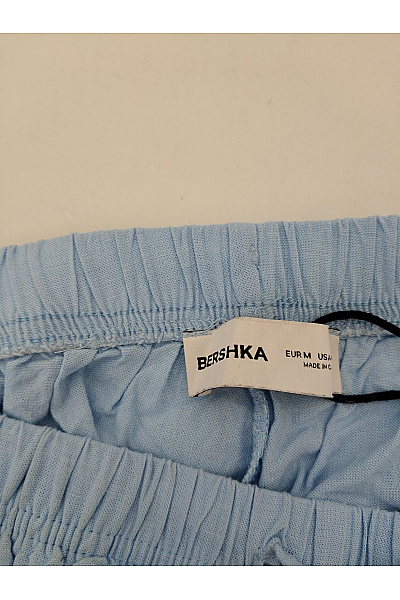 Bershka Dámské modré lněné kalhoty široké letní Velikost EU M | Bershka | obrázek 4