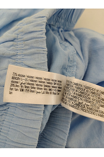 Bershka Dámské modré lněné kalhoty široké letní Velikost EU M | Bershka | obrázek 6