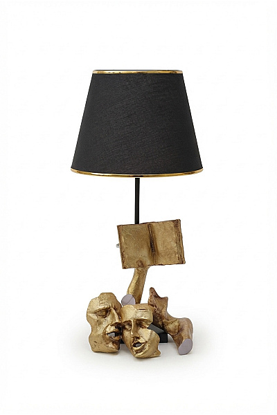 Stolní Lampa S Motivem Tváří A Knihy Zlatá černá