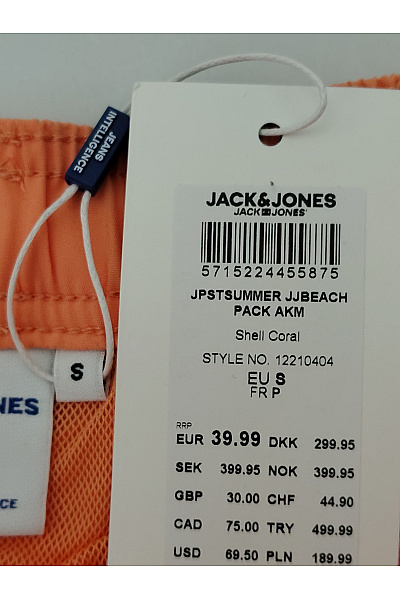 JACK & JONES Pánské oranžové plavkové šortky volné Velikost EU S | JACK & JONES | obrázek 5