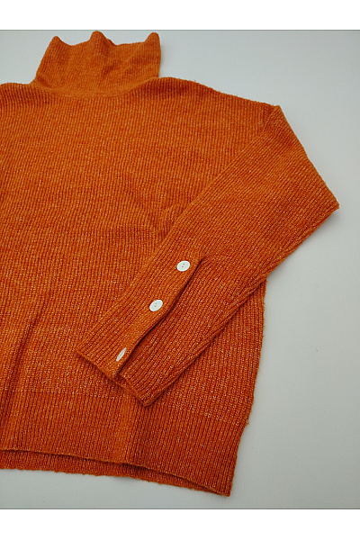Oranžový dámský pletený rolák s knoflíky na rukávech Vel. M | Unimoda | obrázek 3