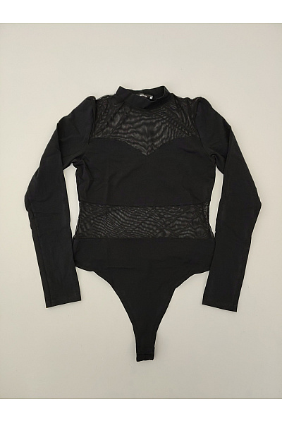 Černé bavlněné body s dlouhým rukávem a síťovanými průstřihy Velikost L | Unimoda | obrázek 2