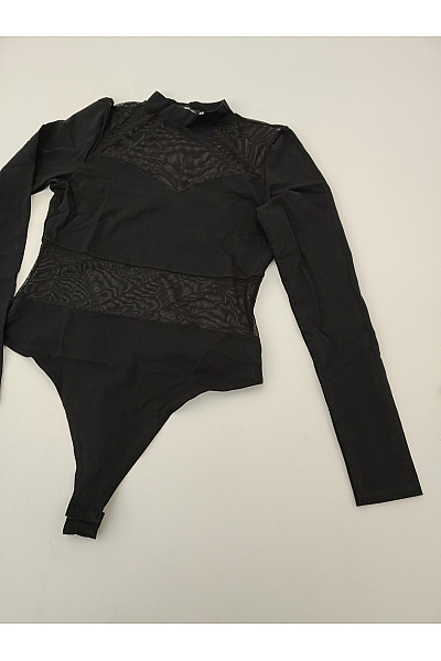 Černé bavlněné body s dlouhým rukávem a síťovanými průstřihy Velikost L | Unimoda | obrázek 3
