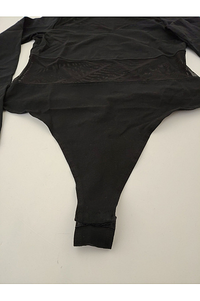 Černé bavlněné body s dlouhým rukávem a síťovanými průstřihy Velikost L | Unimoda | obrázek 4