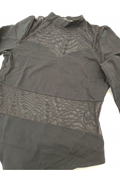 Černé bavlněné body s dlouhým rukávem a síťovanými průstřihy Velikost L | Unimoda | obrázek 5