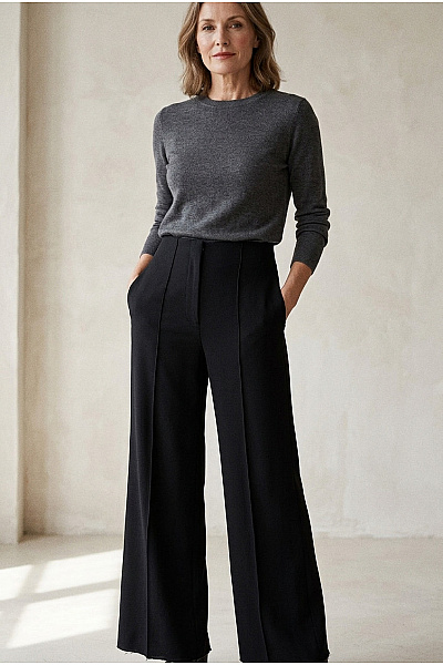 LeGer By Lena Gercke Černé široké Elegantní Kalhoty S Puky Vel. EU 36