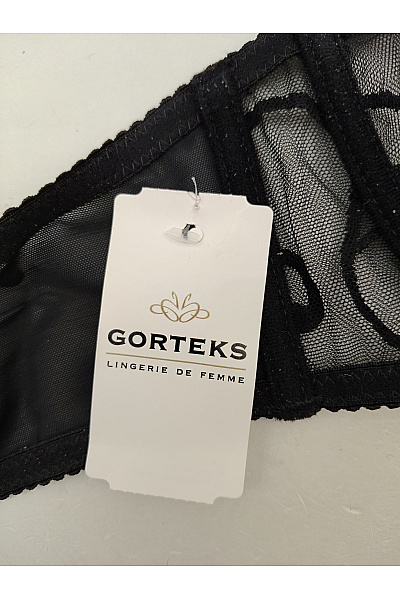 GORTEKS Černá krajková kosticová podprsenka s průsvitnými košíčky Vel. EU 80E | GORTEKS | obrázek 8
