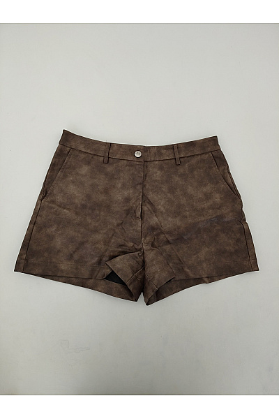 Dámské hnědé koženkové kraťasy s vysokým pasem a kapsami Velikost EU 42 | Unimoda | obrázek 2