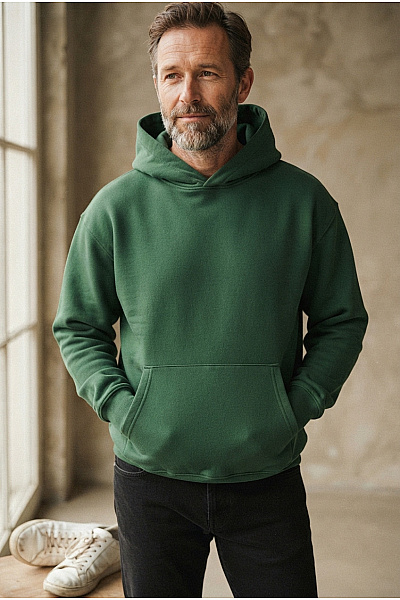 Pánská Zelená Bavlněná Mikina S Kapucí A Klokaní Kapsou Oversized Vel. S