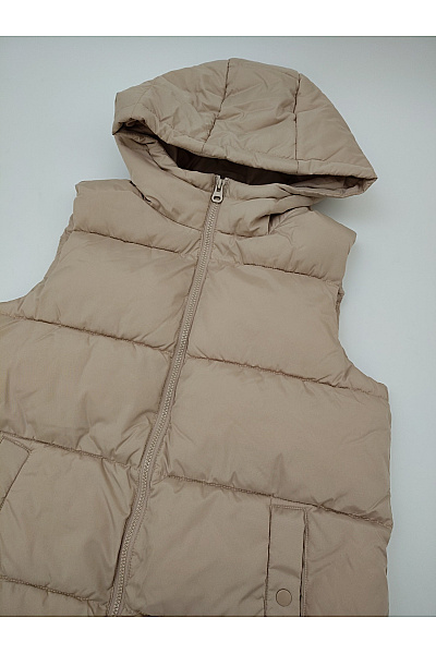 VERO MODA Béžová prošívaná zateplená vesta s kapucí Velikost S | VERO MODA | obrázek 5