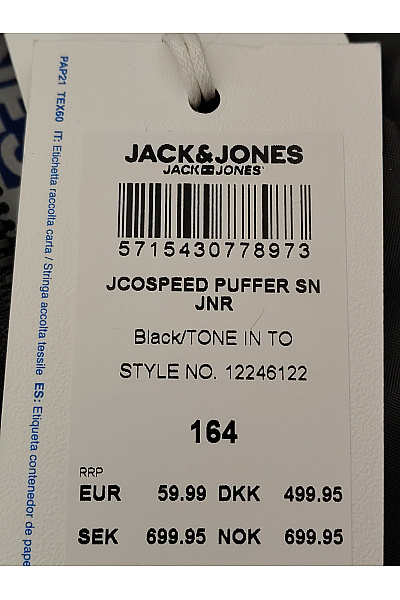 JACK & JONES Chlapecká černá prošívaná zimní bunda s kapucí Vel. EU 164 | JACK & JONES | obrázek 8