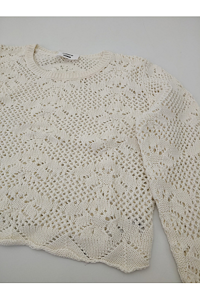 Béžová háčkovaná crop halenka s dlouhými zvonovými rukávy Vel. 38 | Unimoda | obrázek 4