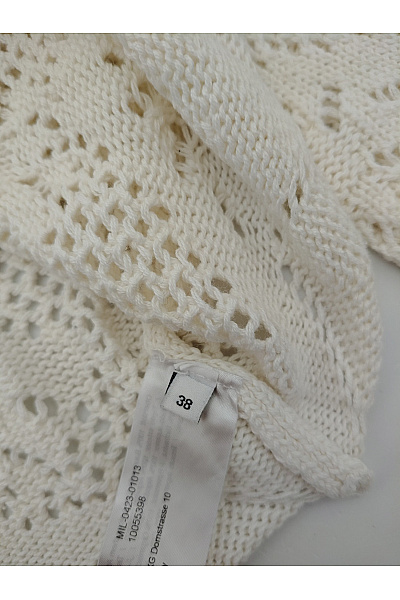 Béžová háčkovaná crop halenka s dlouhými zvonovými rukávy Vel. 38 | Unimoda | obrázek 6