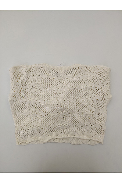 Béžová háčkovaná crop halenka s dlouhými zvonovými rukávy Vel. 38 | Unimoda | obrázek 8