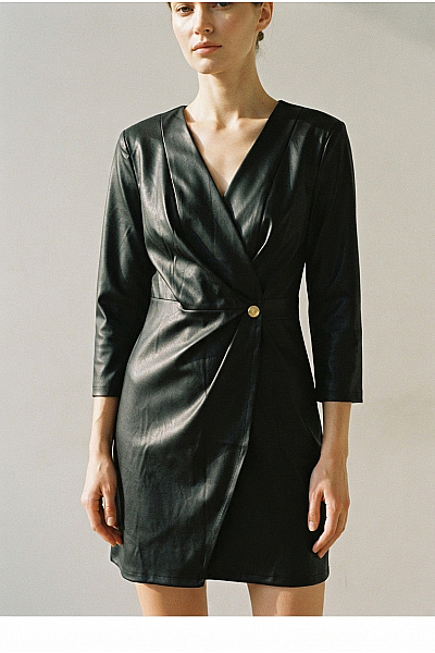 Makadamia Černé Zavinovací Mini šaty Elegantní Koktejlové Velikost EU 38