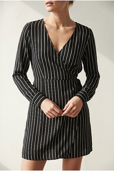 LeGer By Lena Gercke Černobílé Zavinovací Mini šaty S Dlouhým Rukávem Vel. EU 40