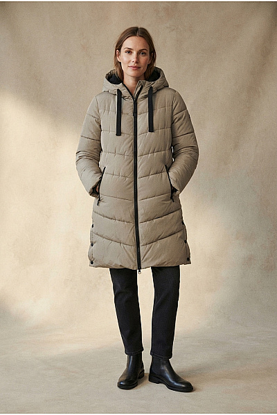 VERO MODA Dámská Khaki Prošívaná Zimní Dlouhá Bunda S Kapucí Velikost EU S