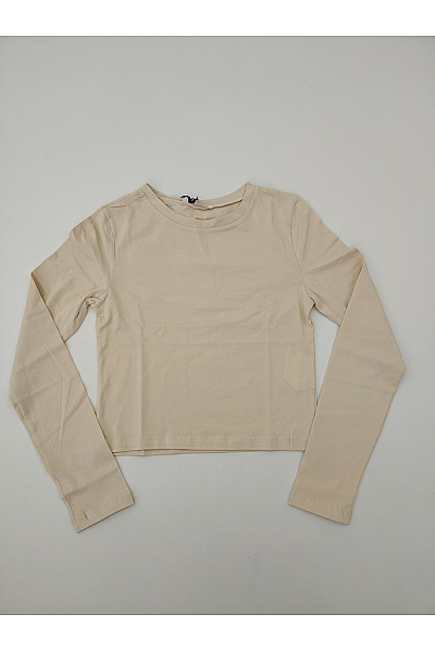 Studioselect Béžový bavlněný crop top s dlouhým rukávem a kulatým výstřihem Vel. S | studioselect | obrázek 2