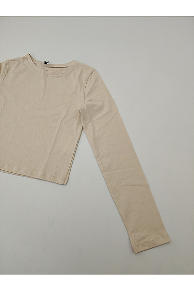 Studioselect Béžový bavlněný crop top s dlouhým rukávem a kulatým výstřihem Vel. S | studioselect | obrázek 3