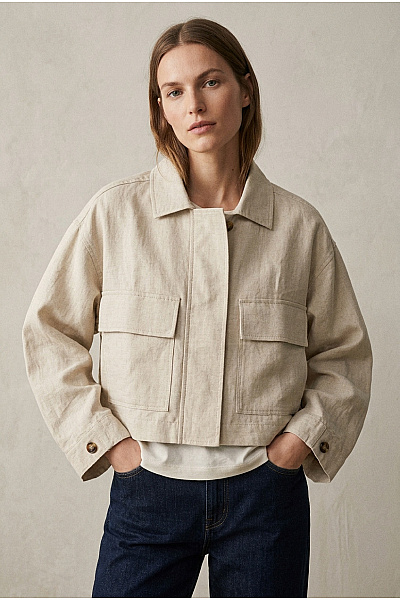 Marc O´Polo Béžová Bavlněná Krátká Košilová Bunda Oversize Velikost L
