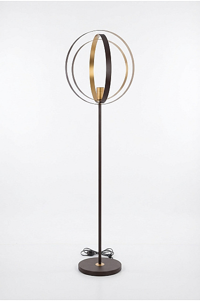 Moderní Stojací Lampa S Kruhovým Stínidlem Zlatohnědá