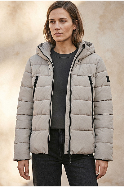 Khujo Dámská Béžová Prošívaná Puffer Bunda S Kapucí Vel. L