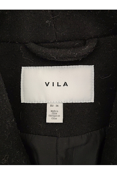 VILA Černý elegantní dlouhý kabát s páskem Velikost EU 36 | VILA | obrázek 7