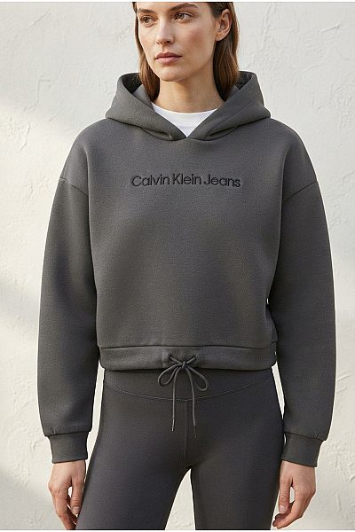 Calvin Klein Dámská Khaki Mikina S Kapucí Oversized Crop Velikost L