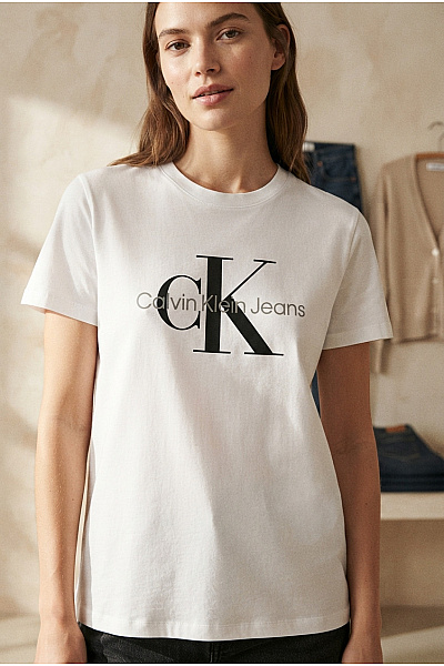 Calvin Klein Bílé Bavlněné Dámské Tričko S Krátkým Rukávem A Nápisem