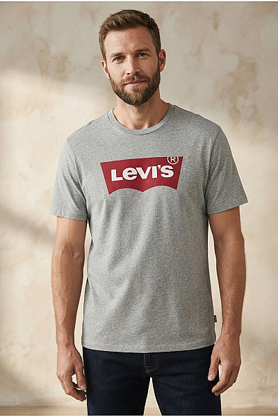 LEVIS Pánské šedé Bavlněné Tričko S Krátkým Rukávem A Nápisem Velikost L/G