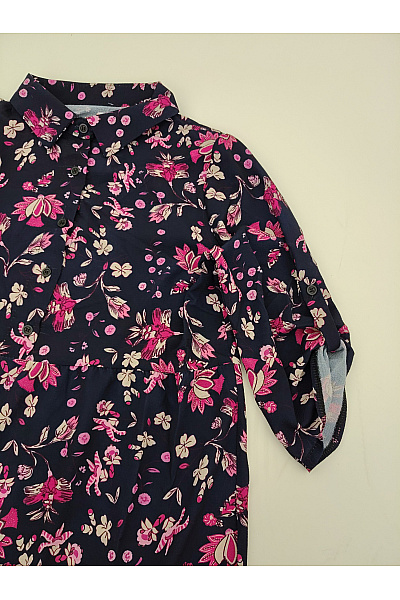 Modré květované košilové maxi šaty Vel. L | Unimoda | obrázek 4