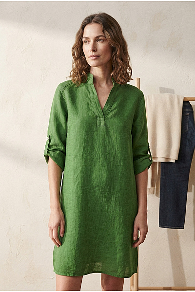 MADE IN ITALY Dámská Lněná Tuniková Halenka S Výstřihem Do V A 3/4 Rukávem Velikost L/XL