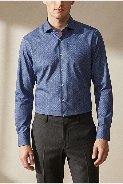 BRAX Pánská Bavlněná Košile S Dlouhým Rukávem Vzorovaná Slim Fit Vel. S