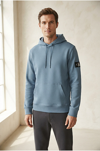 Calvin Klein Pánská Modrá Bavlněná Mikina S Kapucí A Klokaní Kapsou Vel. L
